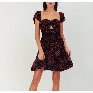 NWOT Self Portrait Plumetis Black & Red Polka Dot Mini Dress US 6